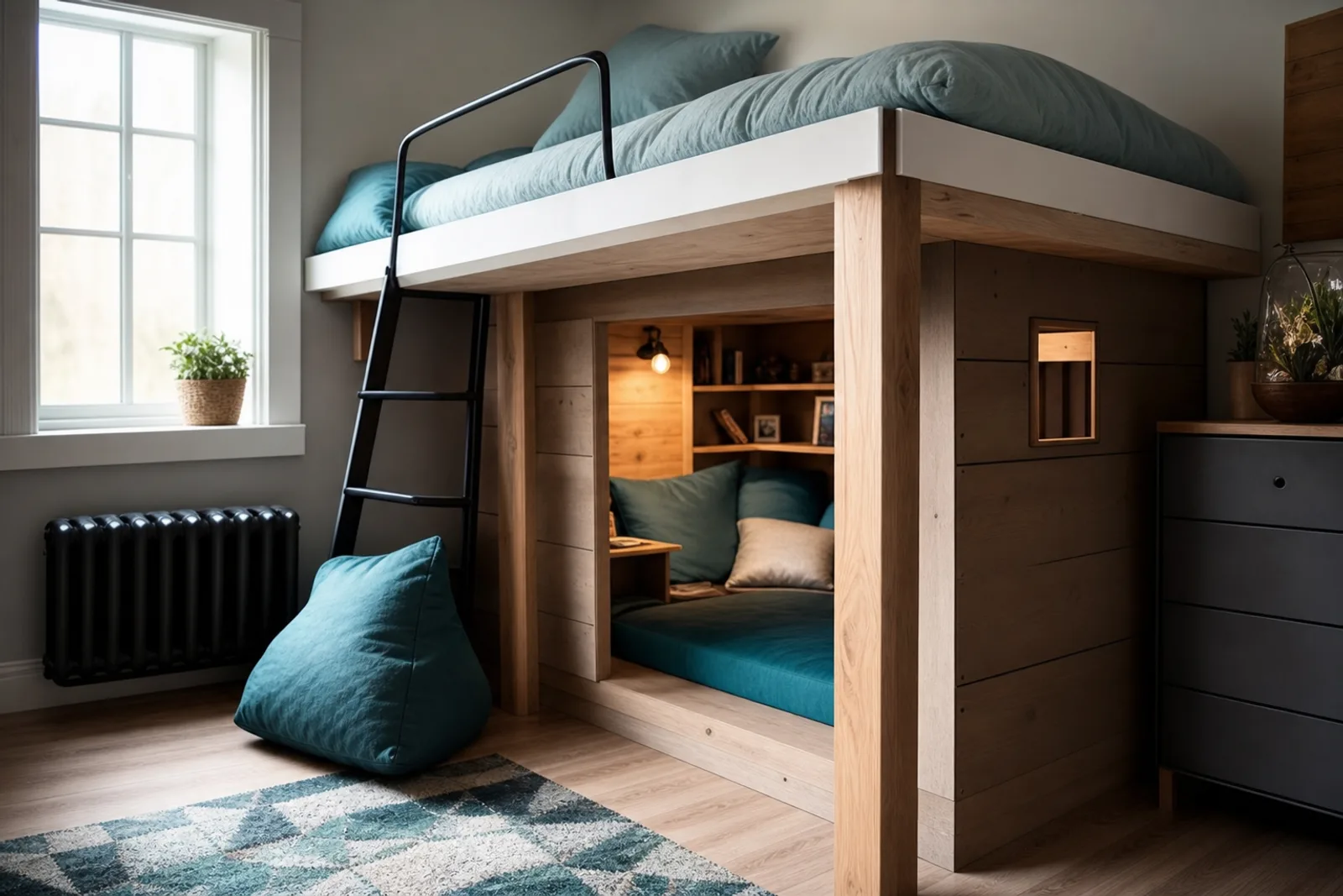 Lit mezzanine cabane pour optimiser l’espace sous le lit : pratique et malin pour les petites chambres